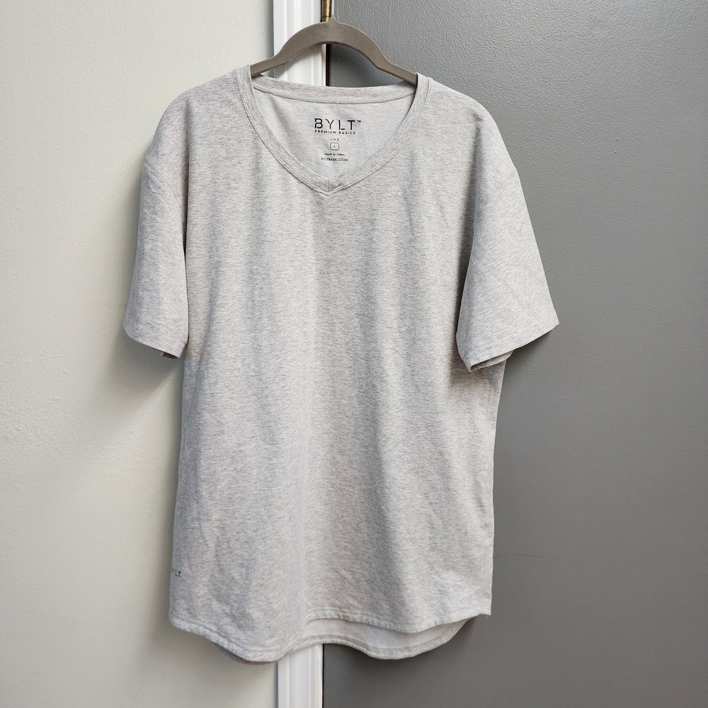 Bylt Basics Mens Large Light Grey Lux Drop Cut Shirt Short Sleeve